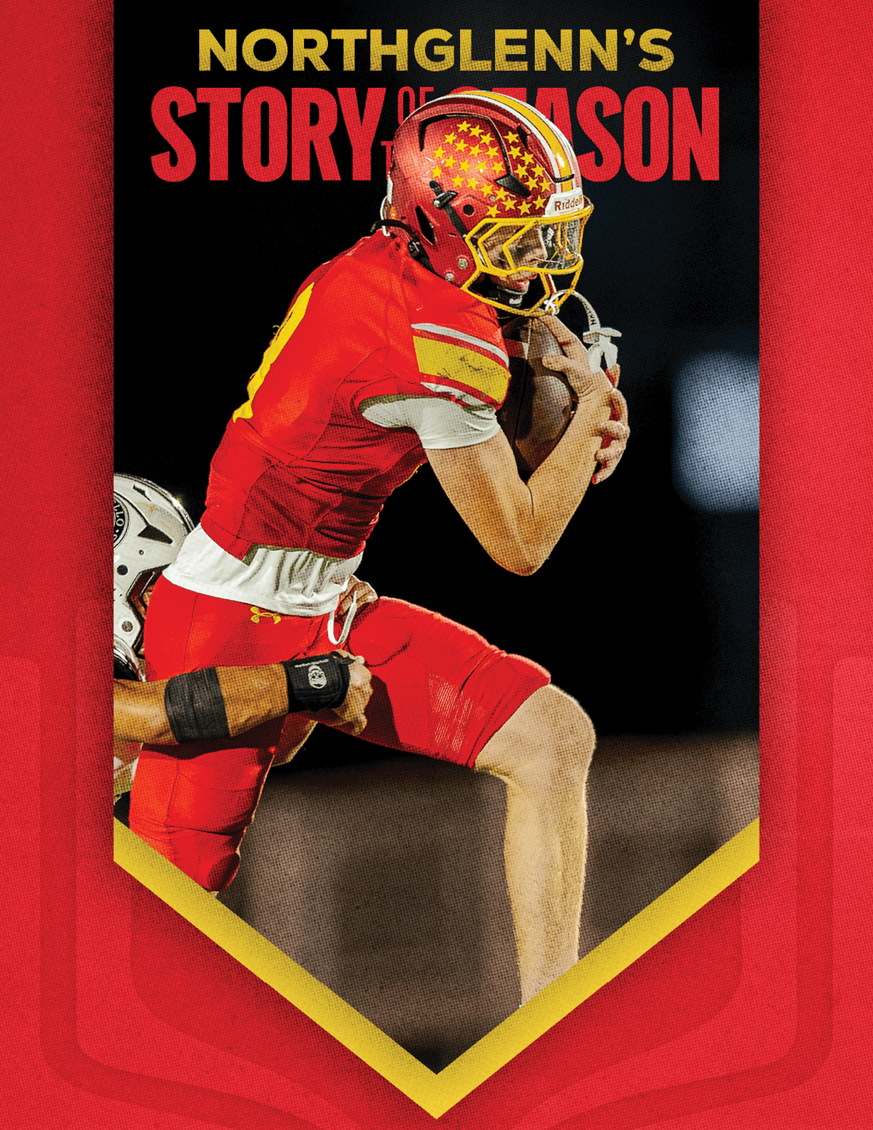 A football player in a red jersey with the number 12 on it. Description generated by AI