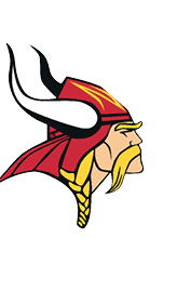 A Viking helmet with a red and white design. Description generated by AI