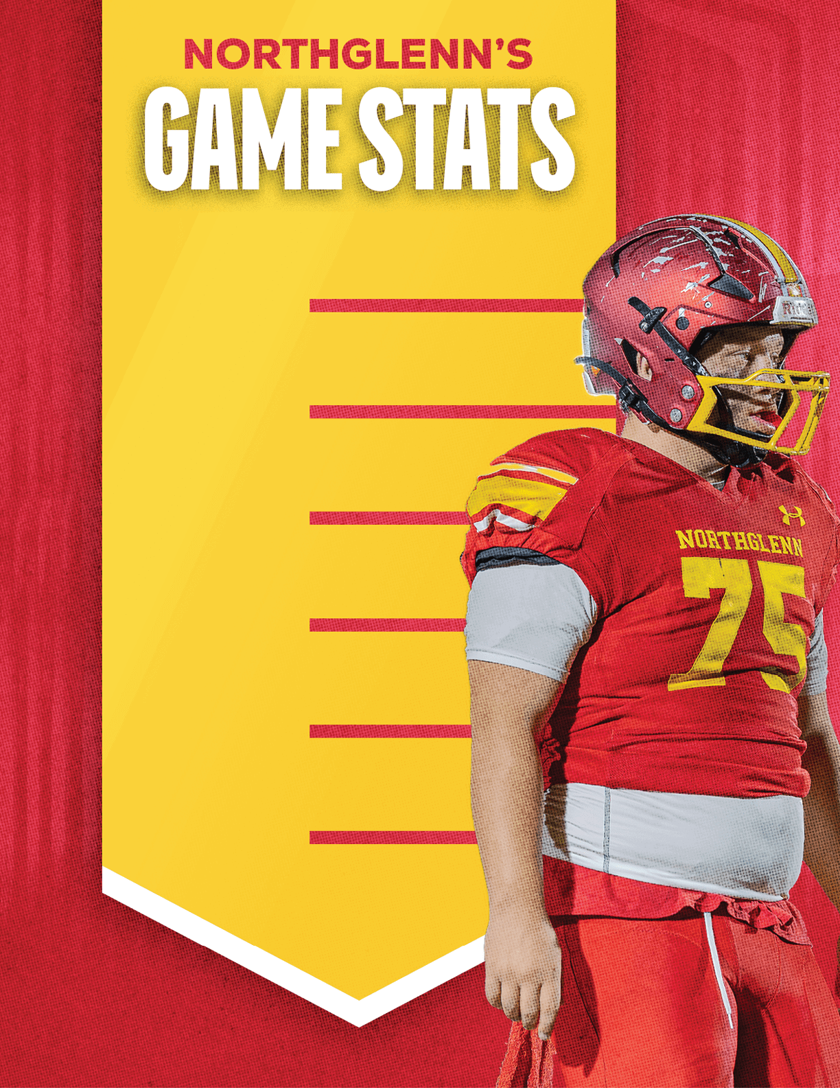 A football player wearing a red and yellow jersey. Description generated by AI