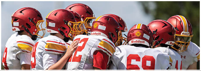 A group of football players wearing red and white uniforms. Description generated by AI