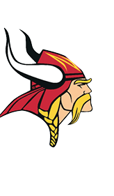 A Viking helmet with a red and white design. Description generated by AI