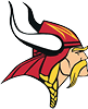 A Viking helmet with a red and white design. Description generated by AI
