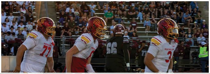 A group of football players on a field. Description generated by AI
