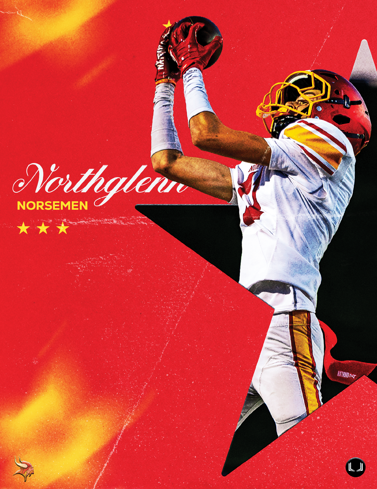 A football player wearing a red and yellow jersey with the number 12 on it. Description generated by AI