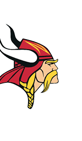 A Viking helmet with a red and white design. Description generated by AI