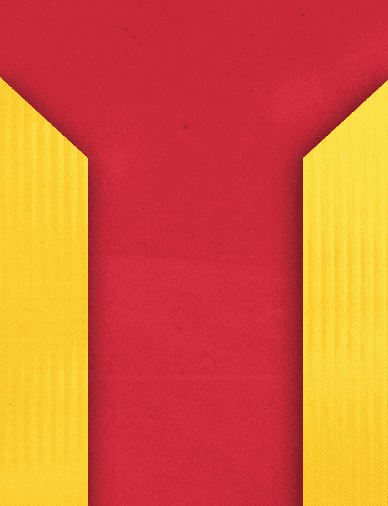 Three yellow and red triangles on a red background. Description generated by AI
