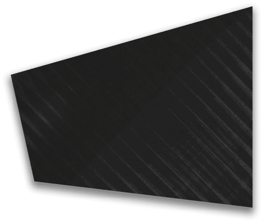 A dark trapezoidal shape with diagonal striped patterns and a subtle shadow on a white background. Description generated by AI