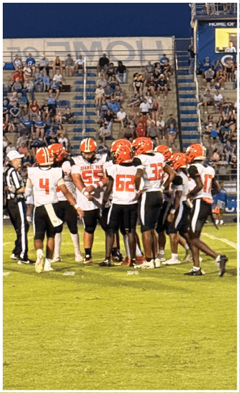 A football player running on the field. Description generated by AI