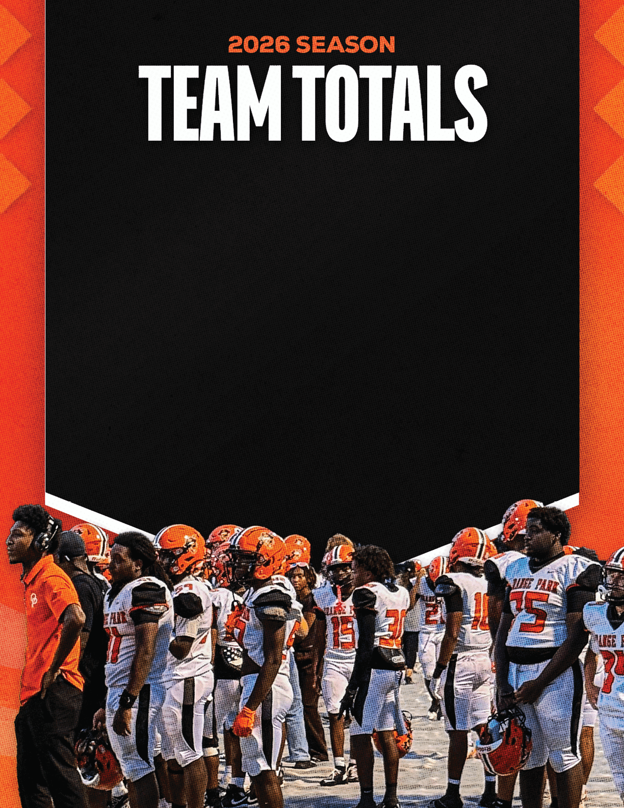 A group of football players standing on a field. Description generated by AI
