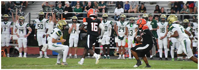 A group of football players on a field. Description generated by AI