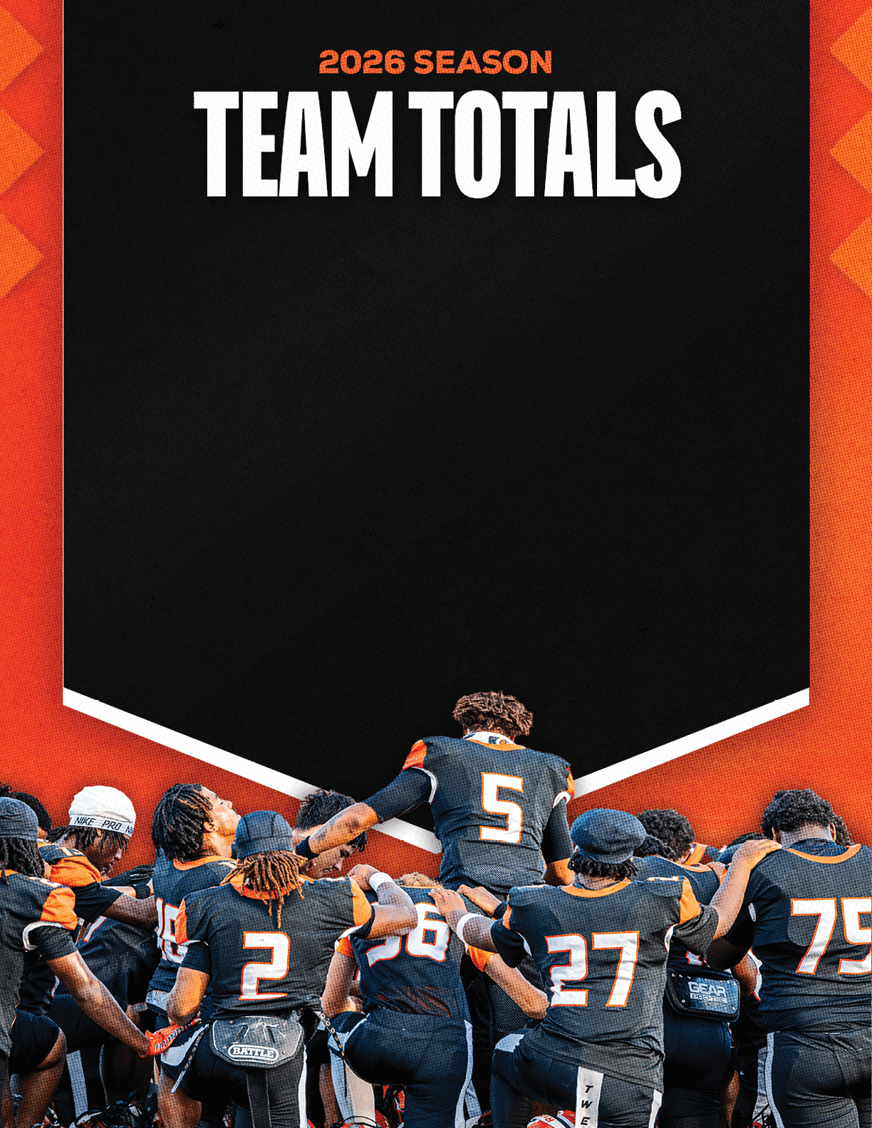 A group of football players standing on a field. Description generated by AI