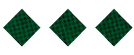 Three green diamond shapes with a checkered pattern are evenly spaced on a white background. Description generated by AI