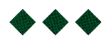 Three green diamond shapes with a textured pattern are evenly spaced on a white background. Description generated by AI