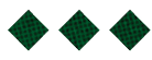 Three dark green diamond shapes with a subtle checkered pattern are evenly spaced on a white background. Description generated by AI