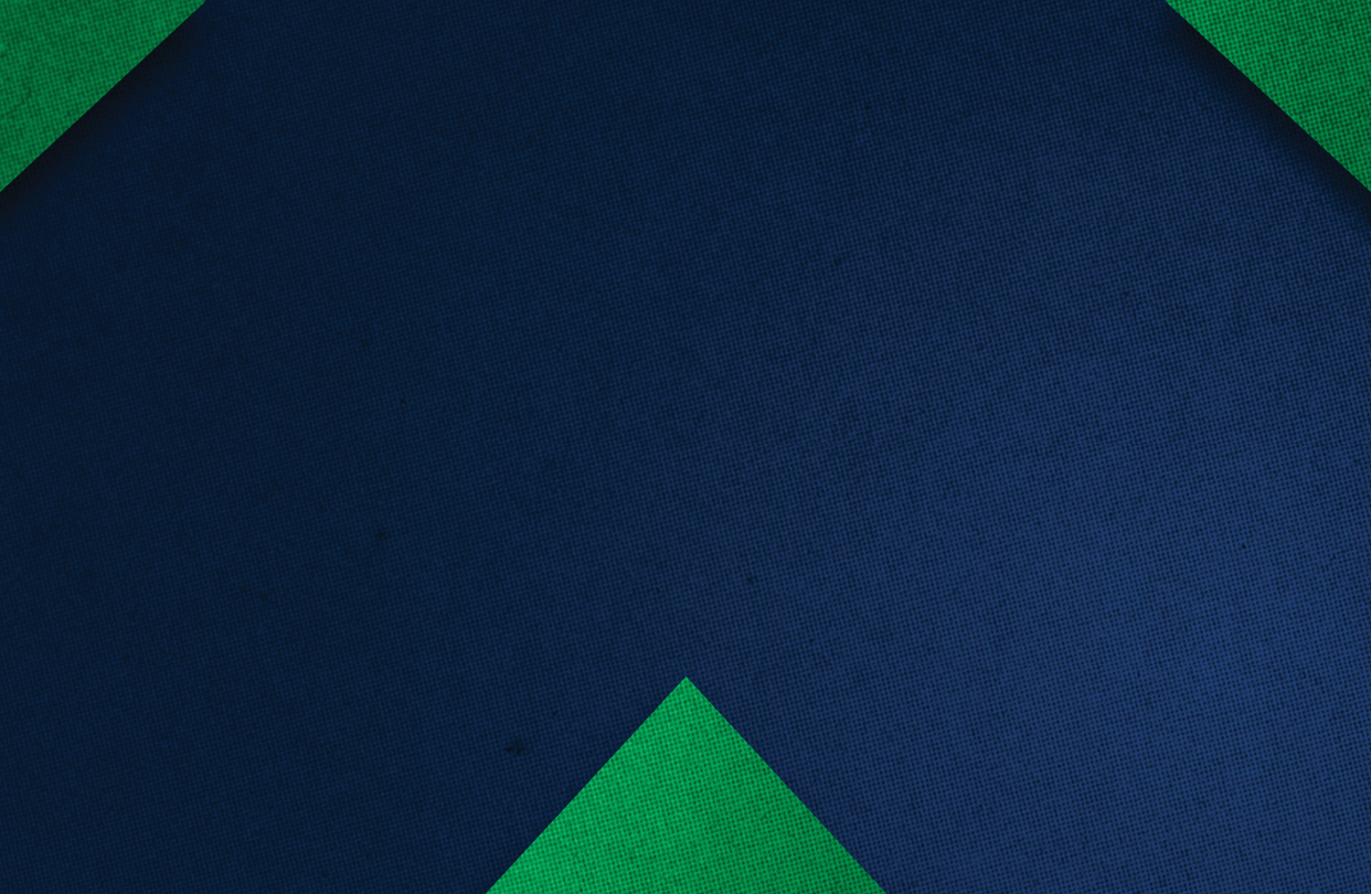 A geometric abstract design featuring dark blue and green shapes forming a symmetrical pattern with a textured appearance. Description generated by AI