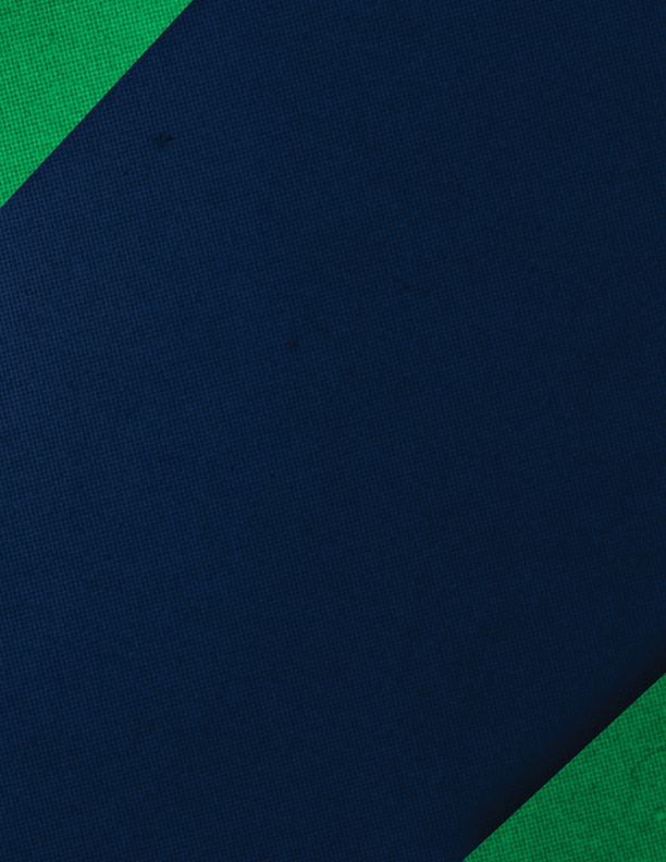 A geometric abstract design featuring dark blue and green shapes forming a symmetrical pattern with a textured appearance. Description generated by AI