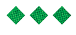 Three green diamond shapes with a textured pattern are evenly spaced on a white background. Description generated by AI