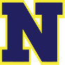A large bold navy blue letter N with a bright yellow outline on a white background. Description generated by AI