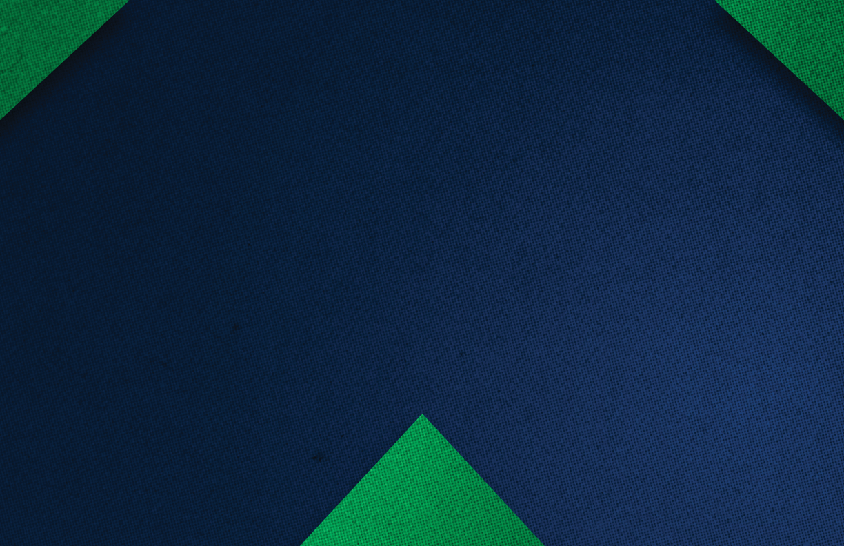 A geometric abstract design featuring dark blue and green shapes forming a symmetrical pattern with a textured appearance. Description generated by AI