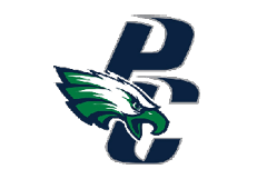 A green and white eagle with a blue P on its chest. Description generated by AI