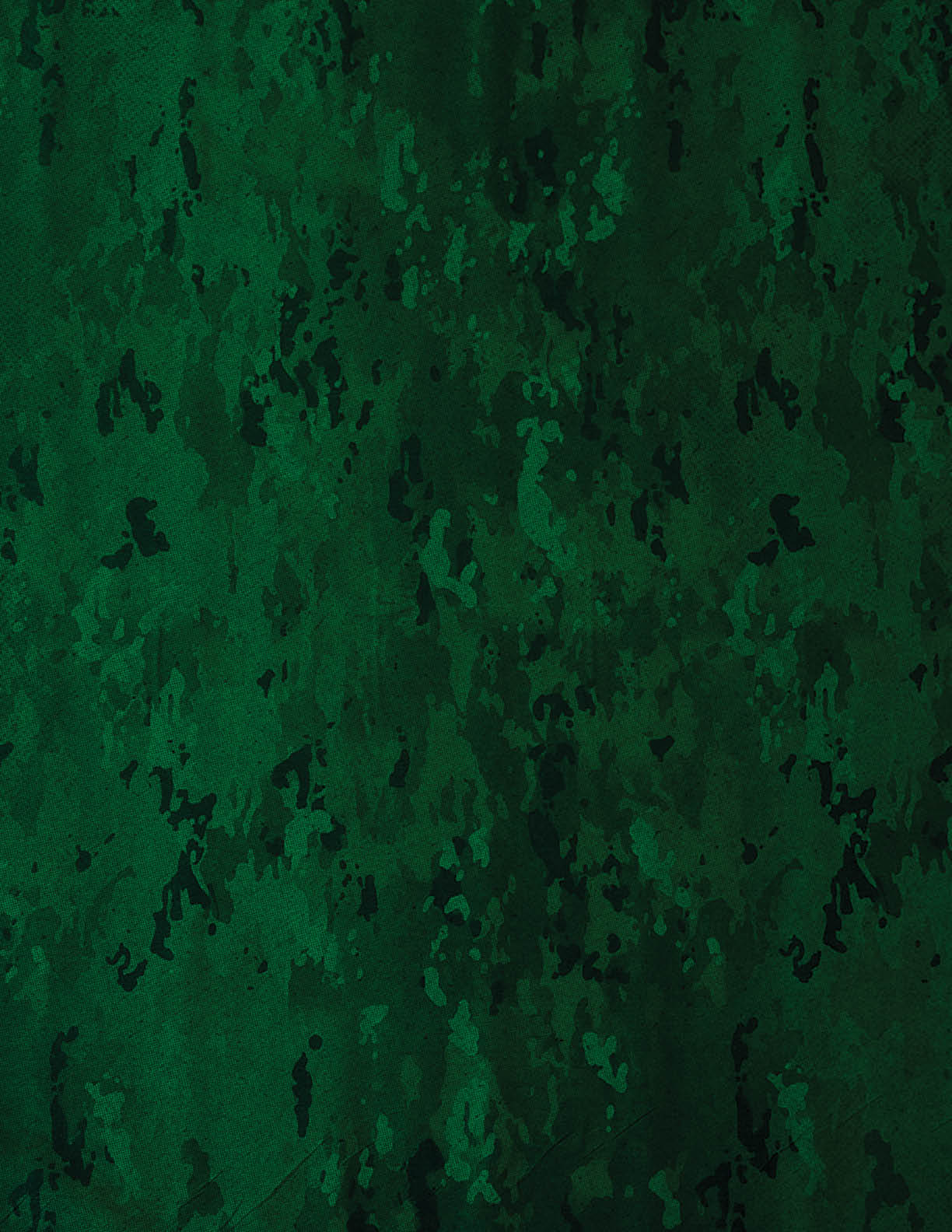 A textured dark green surface with irregular black and lighter green patches creating a camouflage-like pattern. Description generated by AI
