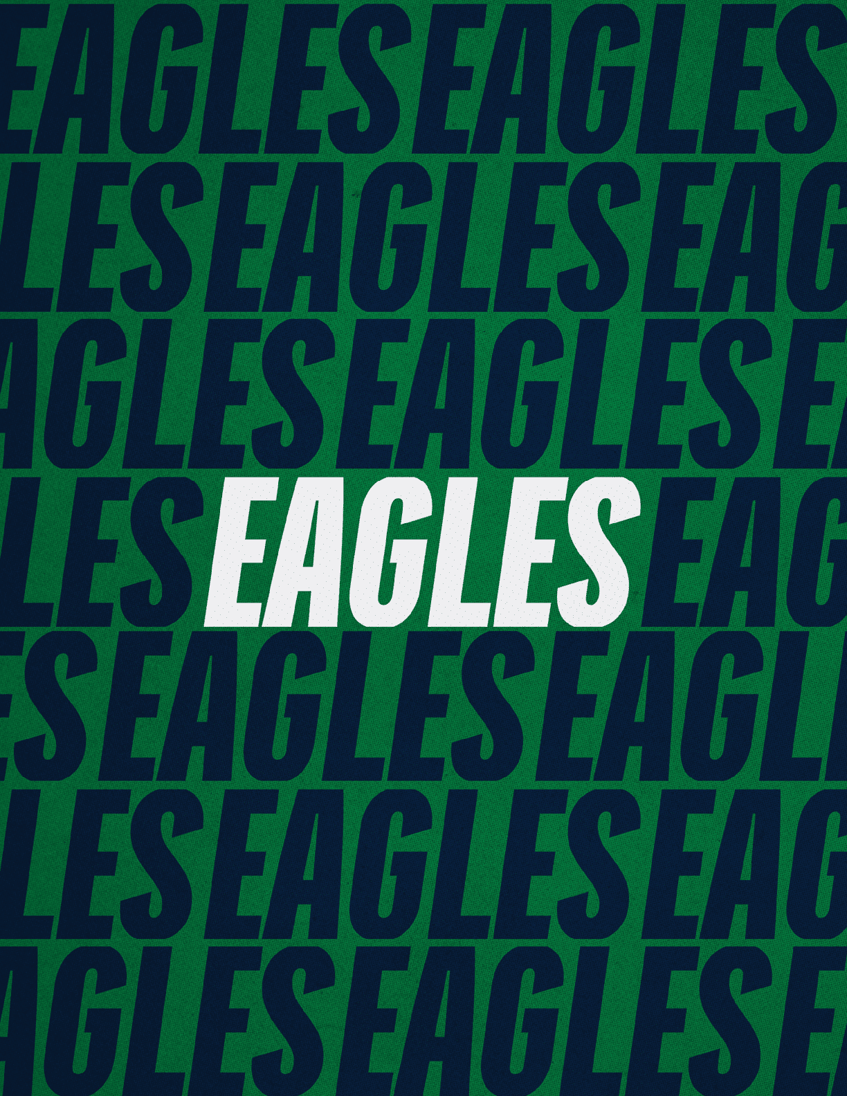 The word “EAGLES" is repeated multiple times in dark blue text on a green background with one instance highlighted in white and bold. Description generated by AI