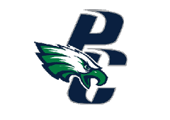 A green and white eagle with a blue P on its chest. Description generated by AI