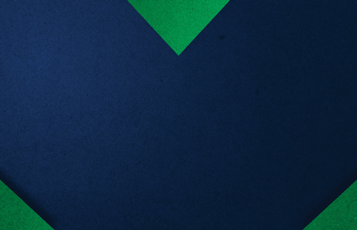 A geometric abstract design featuring dark blue and green shapes forming a symmetrical pattern with a textured appearance. Description generated by AI