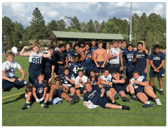 A group of football players on a field. Description generated by AI