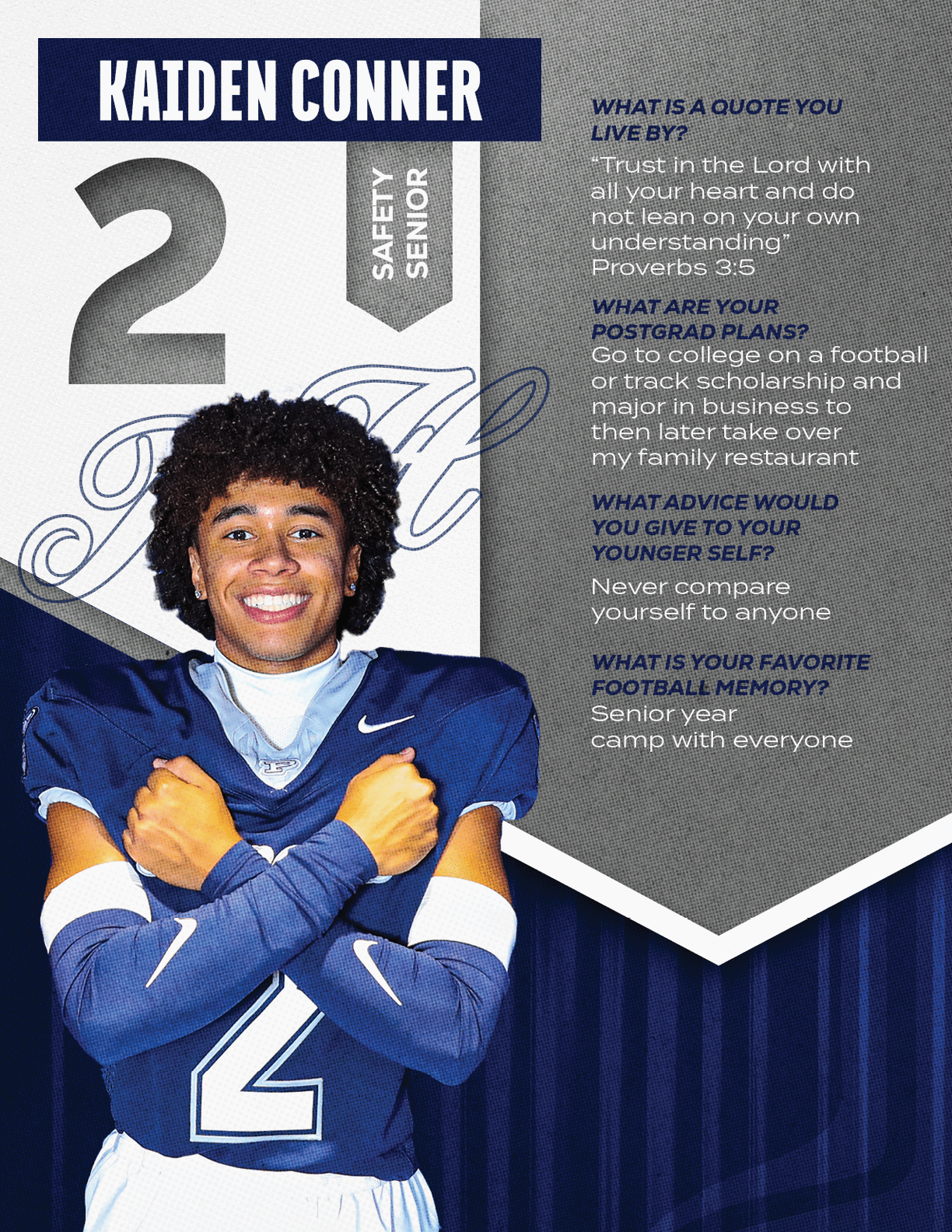 A football player wearing a blue and red jersey with the number 15 on it. Description generated by AI
