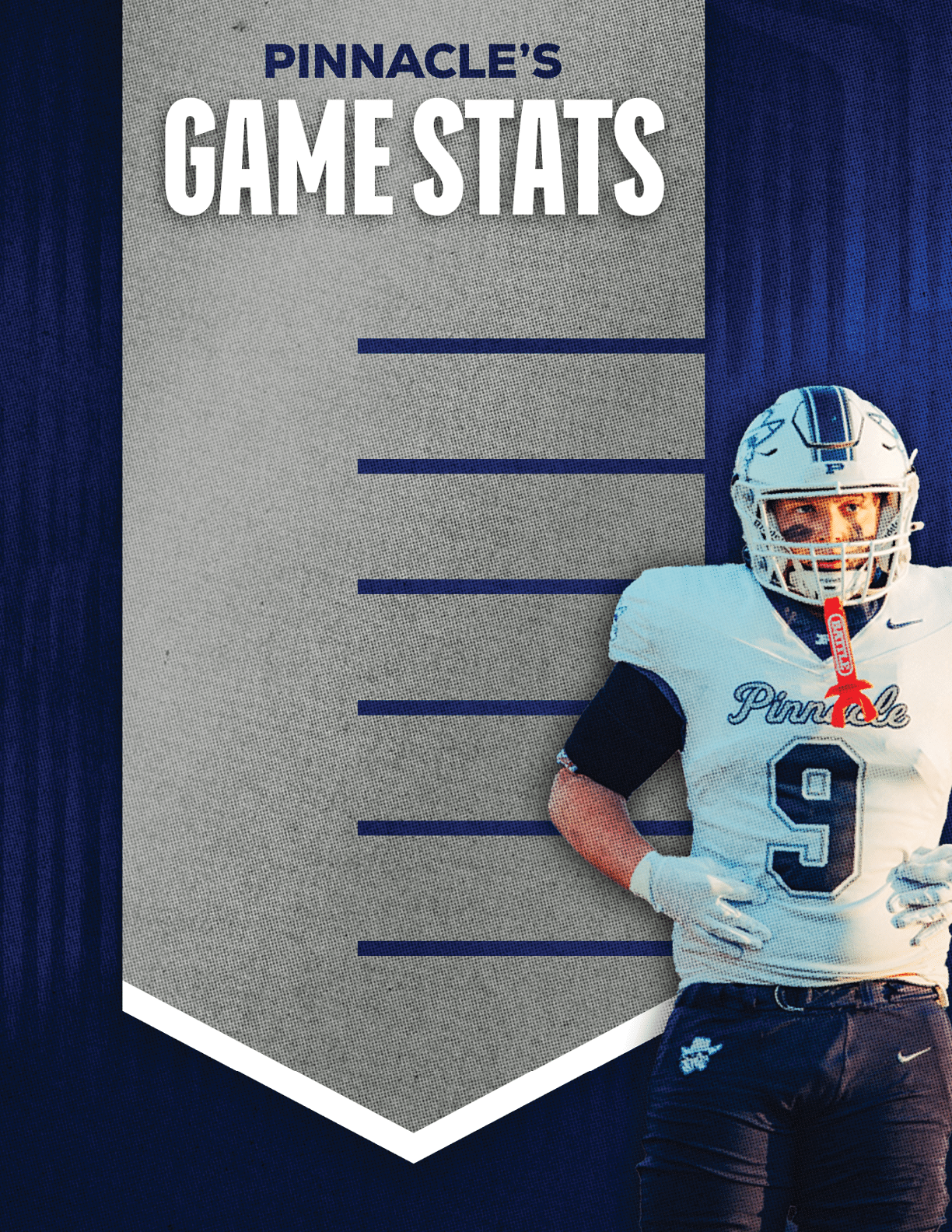 A football player wearing a blue and red jersey. Description generated by AI