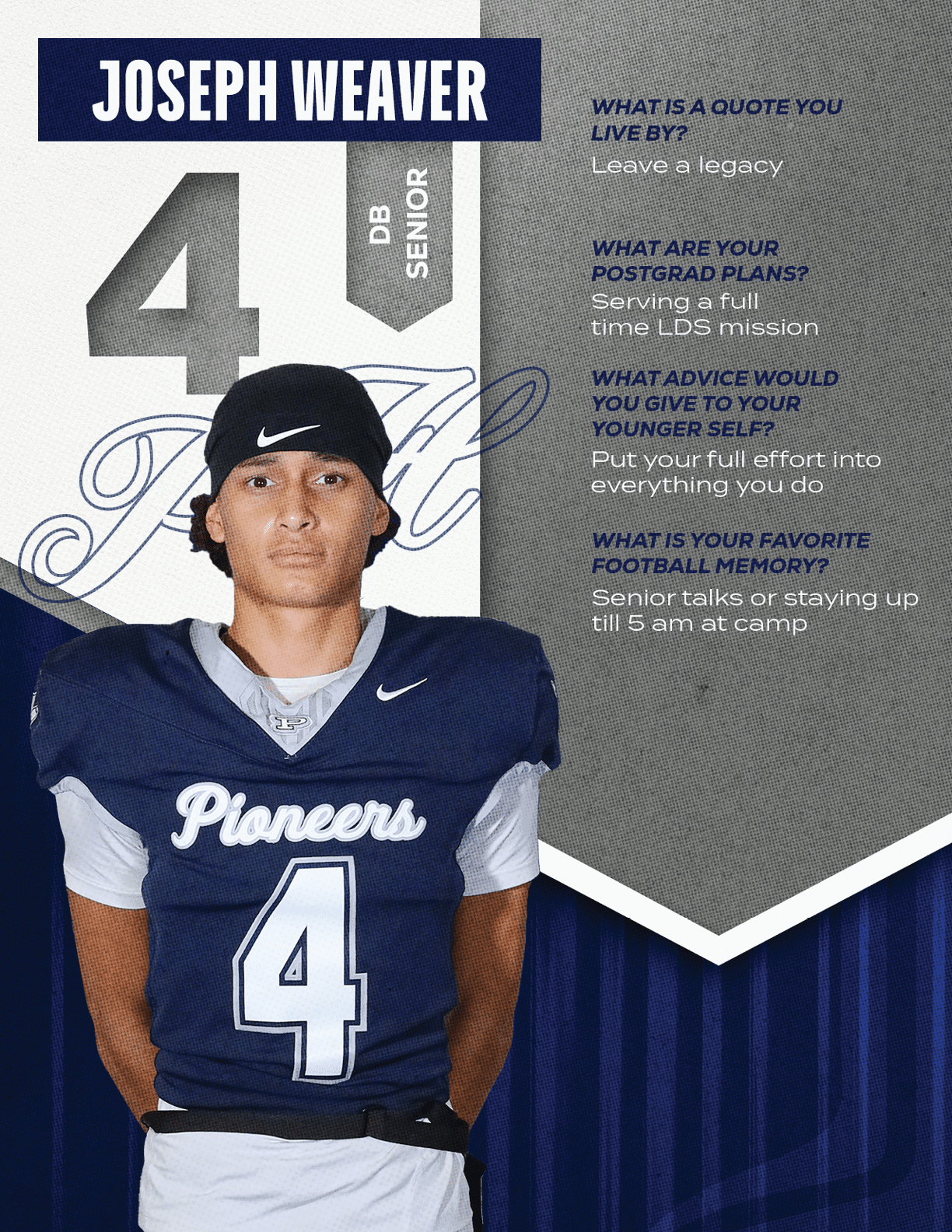 A football player wearing a blue and red jersey with the number 15 on it. Description generated by AI