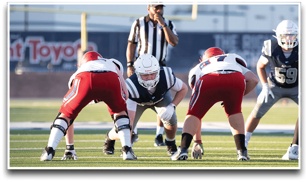 Three football players are standing on the field, one of them is smiling and wearing a black jersey with the number 55. AI generated content