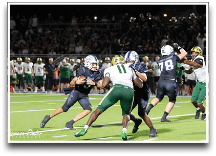 Three football players are standing on the field, one of them is smiling and wearing a black jersey with the number 55. AI generated content