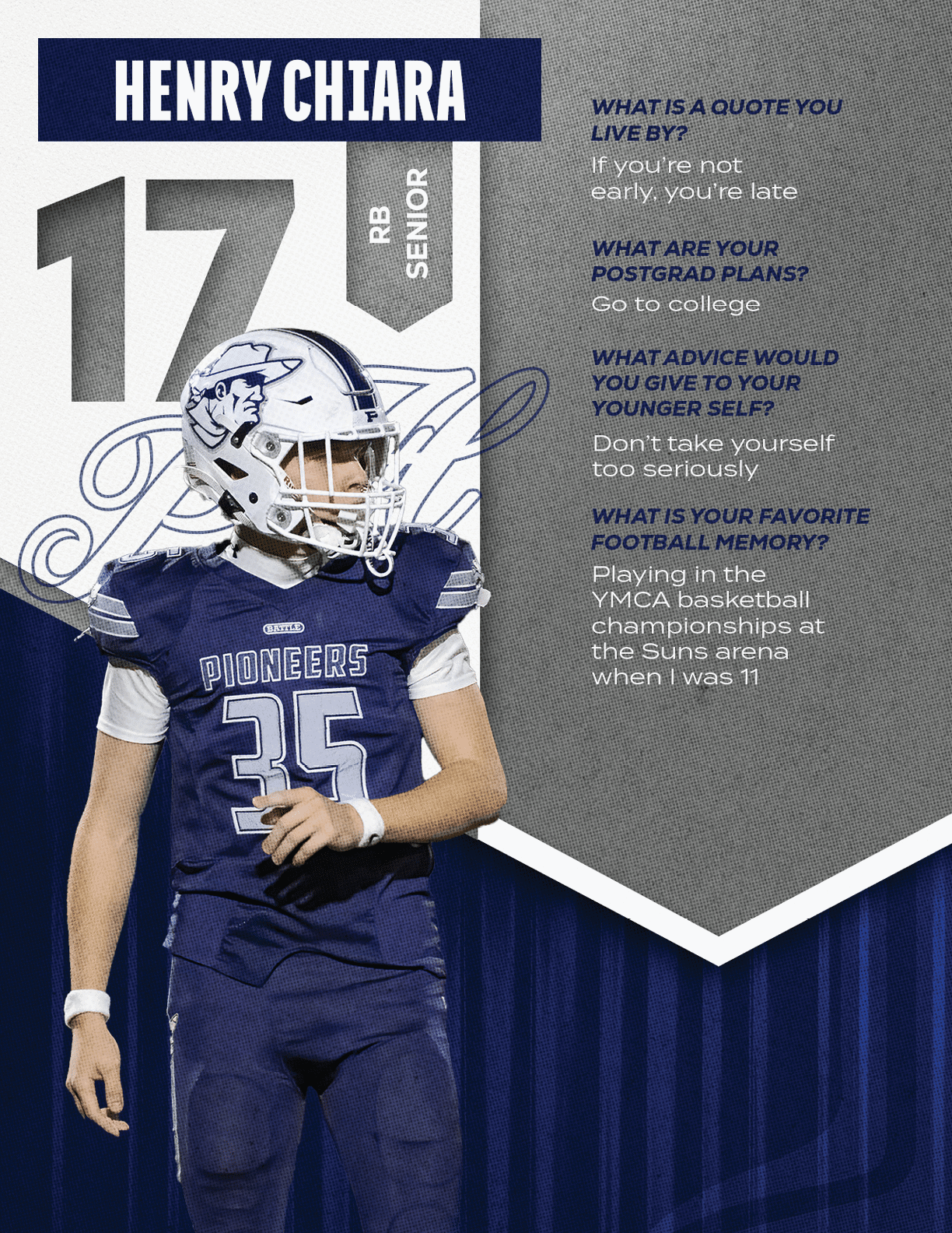 A football player wearing a blue and red jersey with the number 15 on it. Description generated by AI
