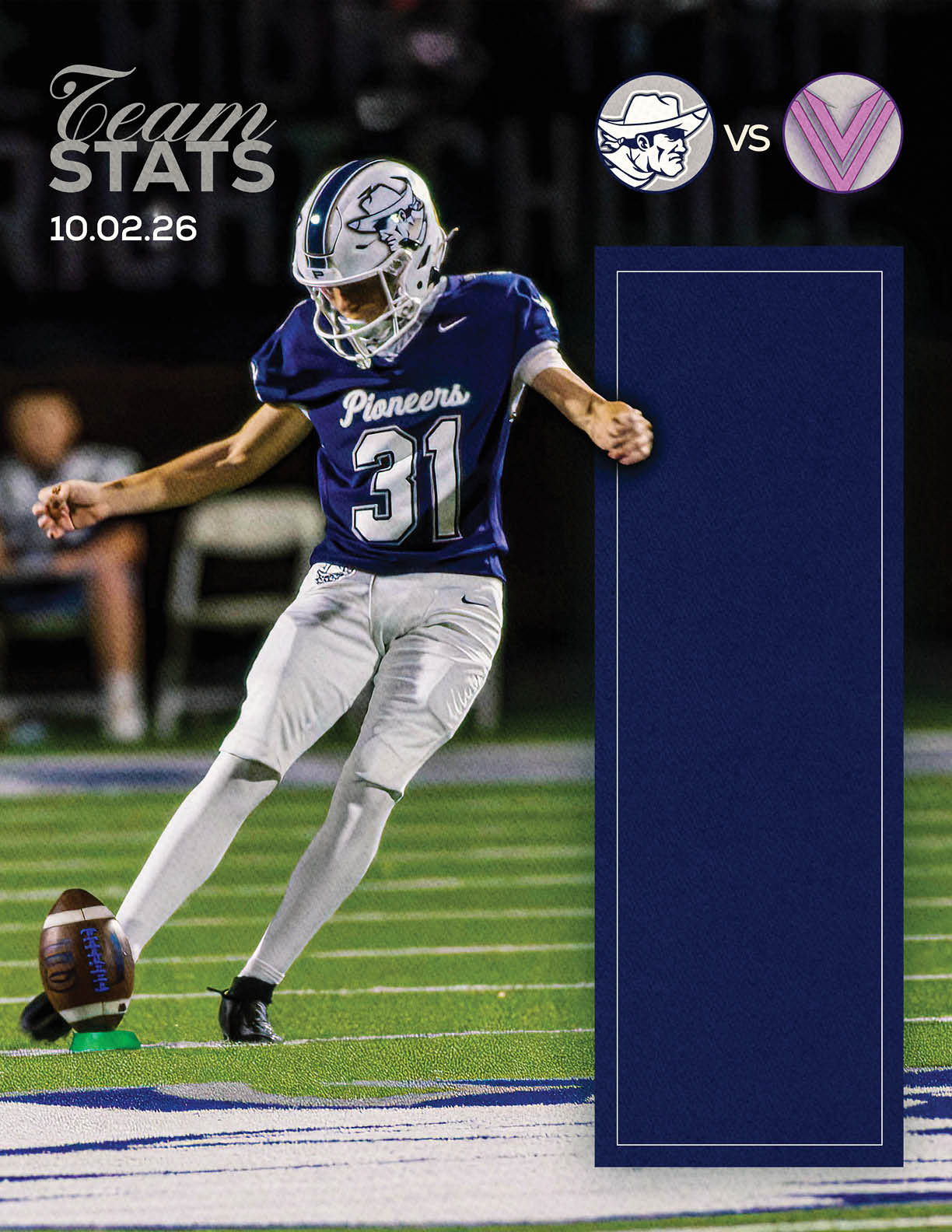 A football player is kicking a football. Description generated by AI