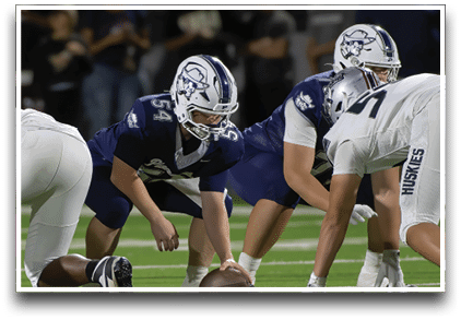 Three football players are standing on the field, one of them is smiling and wearing a black jersey with the number 55. AI generated content