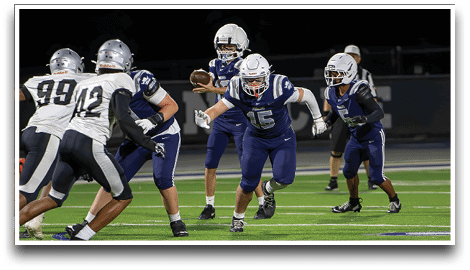 Three football players are standing on the field, one of them is smiling and wearing a black jersey with the number 55. AI generated content