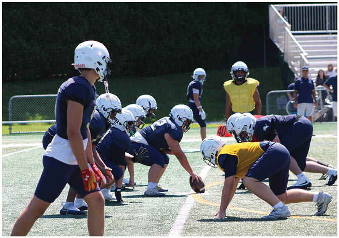 A group of football players wearing black and white uniforms. Description generated by AI