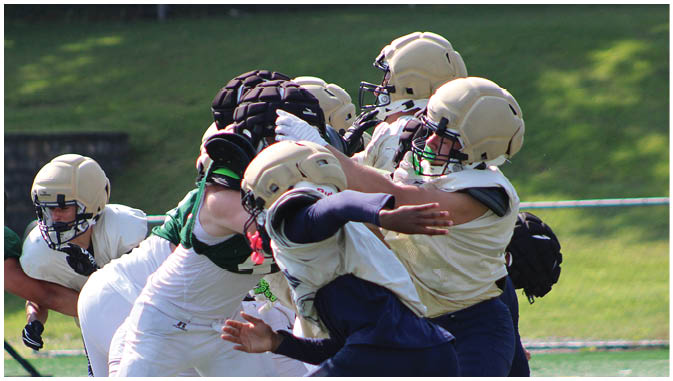 A group of football players on a field. Description generated by AI