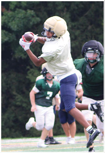 A football player running on the field. Description generated by AI