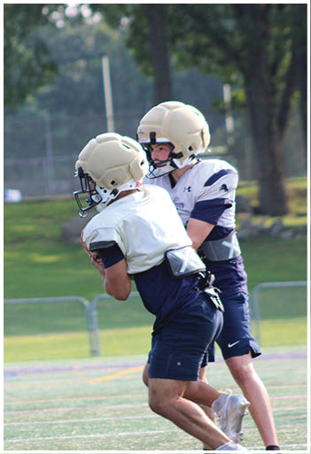 A football player running on the field. Description generated by AI