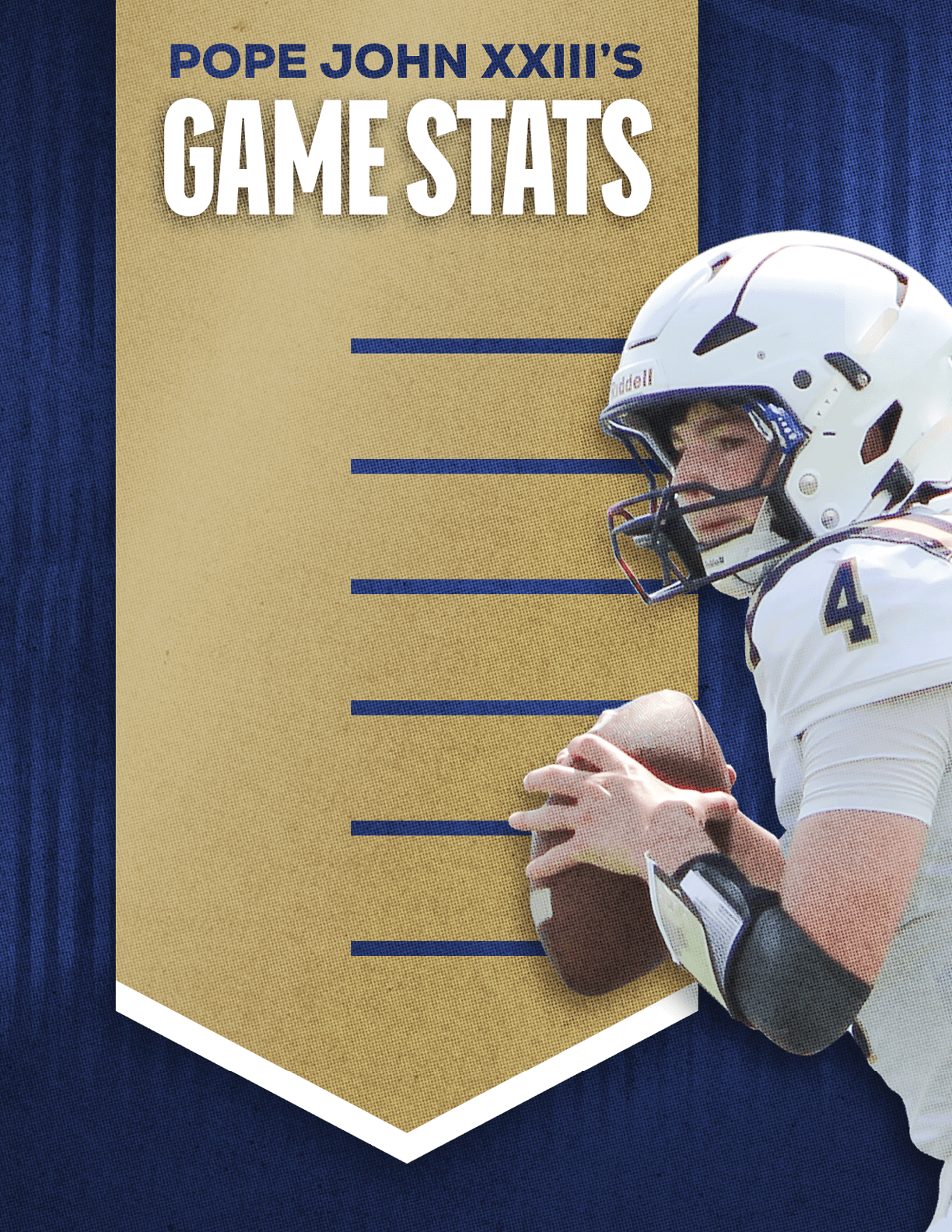 A football player wearing a blue and red jersey. Description generated by AI