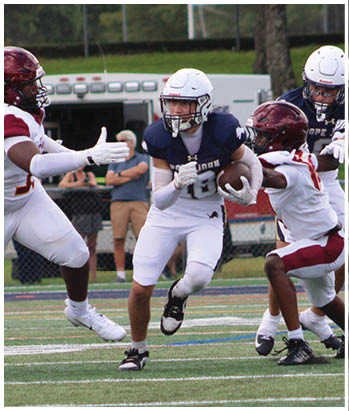 A group of football players celebrating a touchdown. Description generated by AI