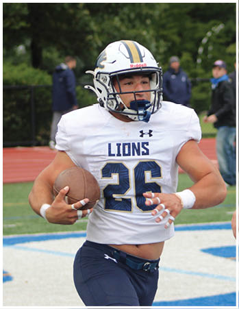 A group of football players celebrating a touchdown. Description generated by AI