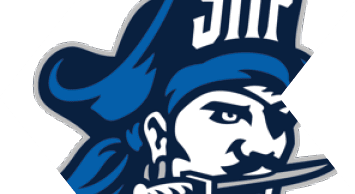 A blue and white bull head. Description generated by AI