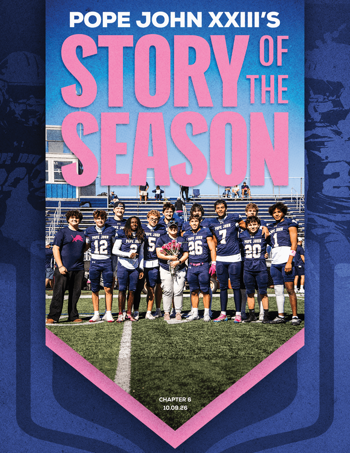 A group of football players huddled together. Description generated by AI
