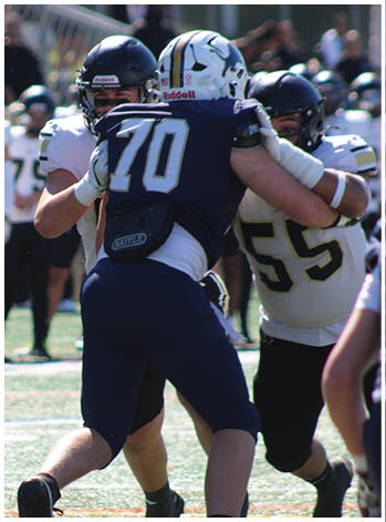 A group of football players celebrating a touchdown. Description generated by AI