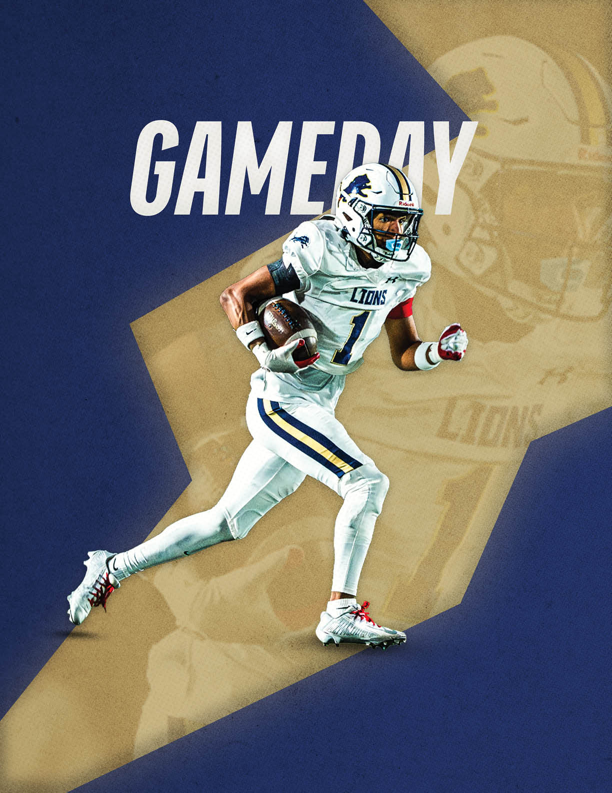 A football player running with a football. Description generated by AI