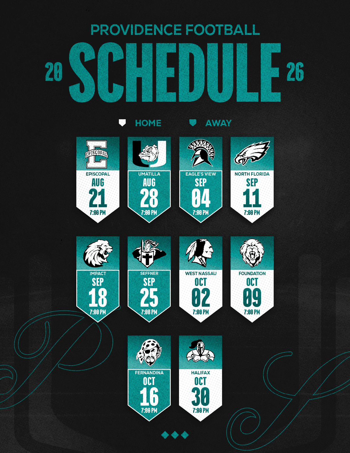 A football schedule for Merritt Island High School. Description generated by AI